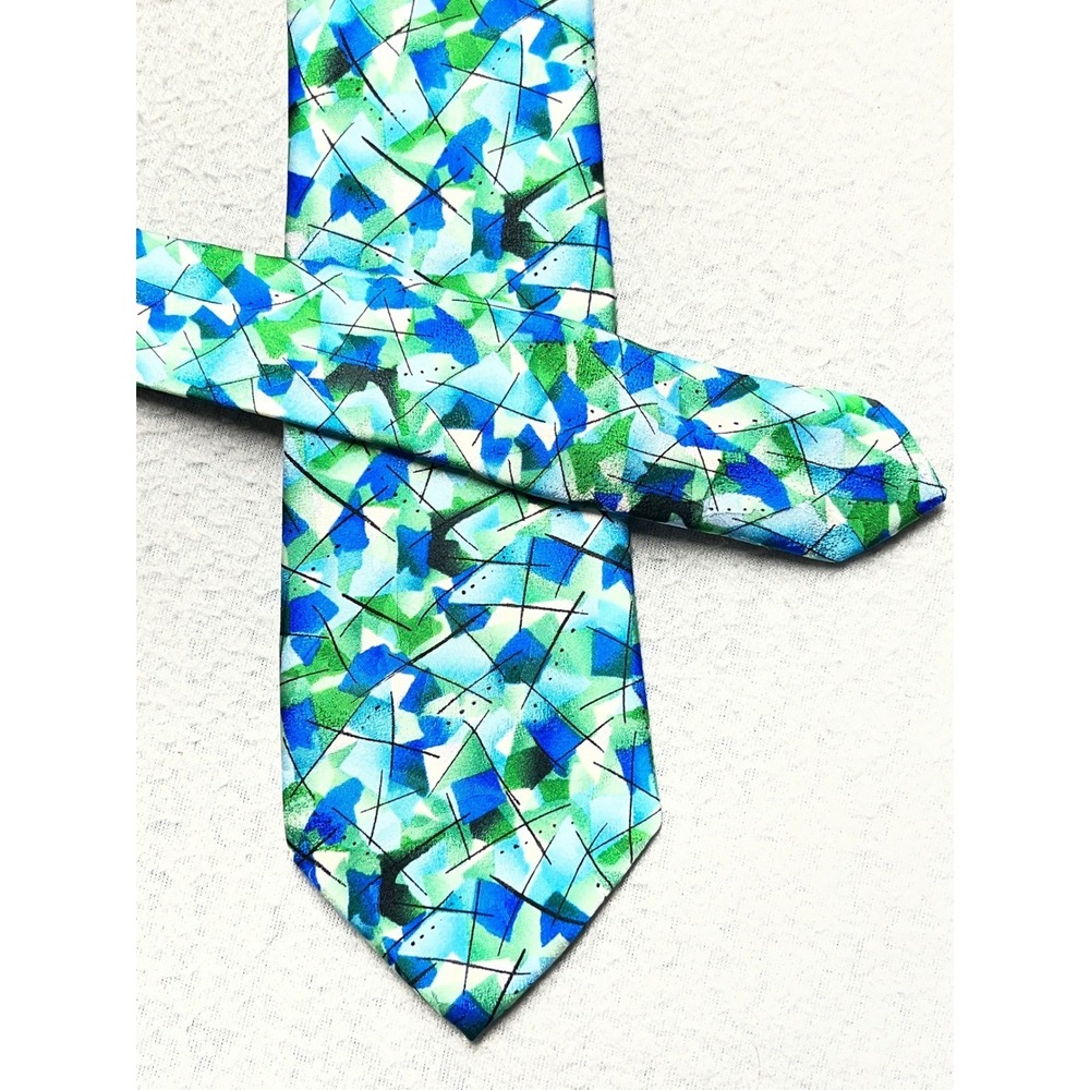 J. Garcia Silk Tie Like The Twittering Machine Blue Green Abstract Geometric Men